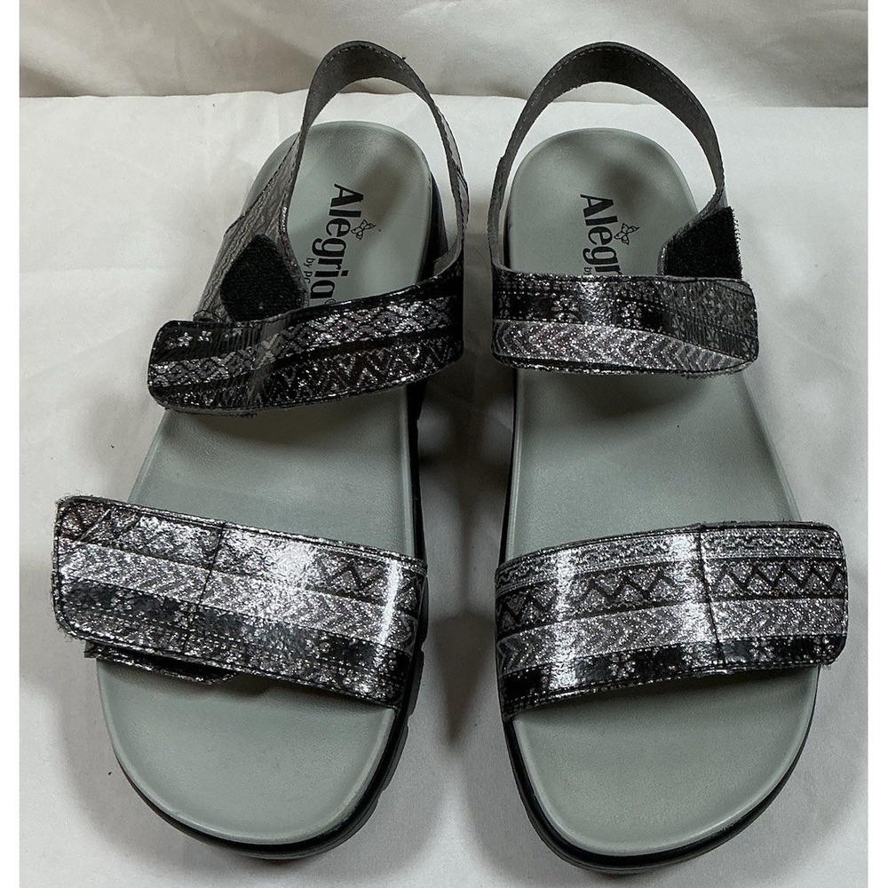 Alegria PG Lite PLA-503 Women's 39 US 9 Silver Black Comfort Sandals